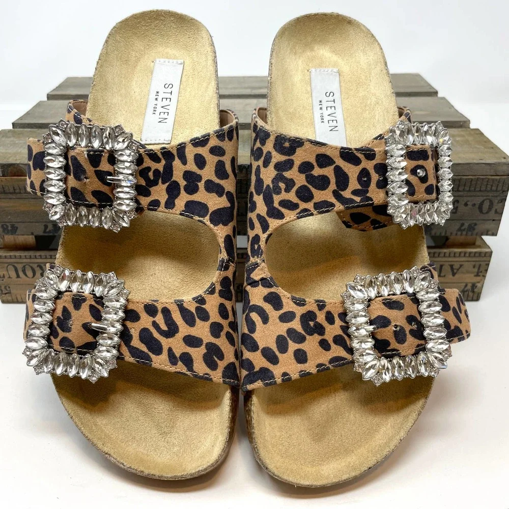 Steven New York Leopard Print Somers Rhinestone Sandal Size 6.5